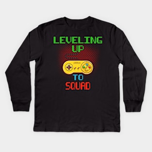 Promoted To Squad T-Shirt Unlocked Gamer Leveling Up Kids Long Sleeve T-Shirt